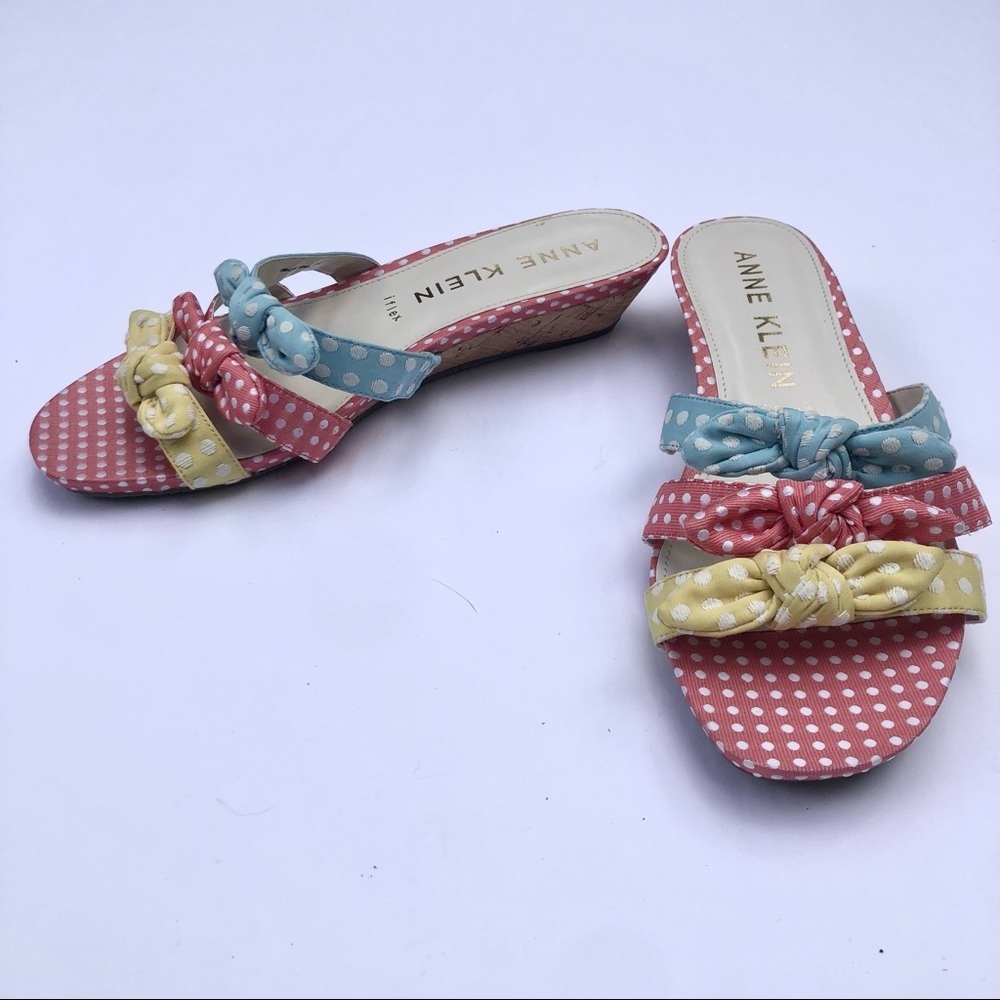 ANNE Klein Cork Wedge Sandal Slide, Pastel Pink Polka Dot, 10